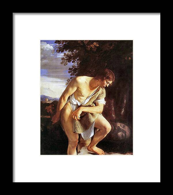 Orazio Gentileschi Framed Print featuring the painting David Contemplating by Orazio Gentileschi