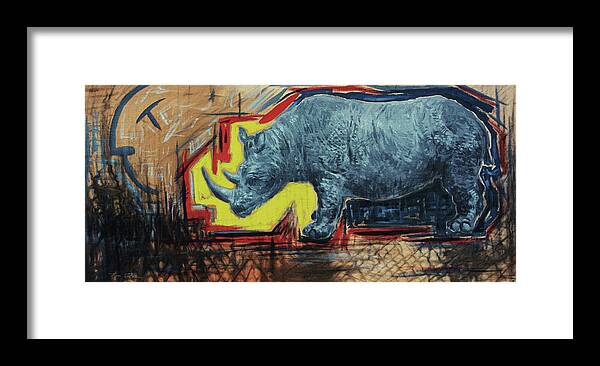 Hans Egil Saele Framed Print featuring the painting Dawn in Rhino Land by Hans Egil Saele