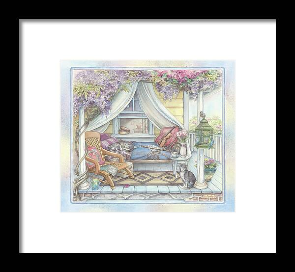 Daybed On The Porch Framed Print featuring the painting Daybed On The Porch by Kim Jacobs