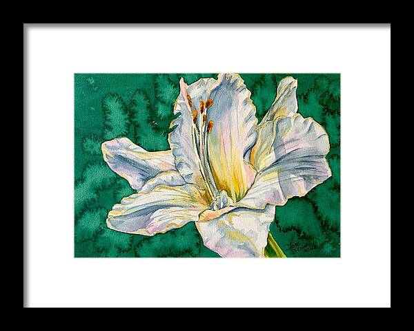  Framed Print featuring the painting Daylily W by Diane Ziemski