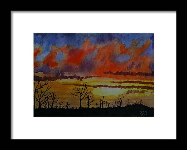 Sunset Framed Print featuring the painting December Evening in Kentucky by Helian Cornwell