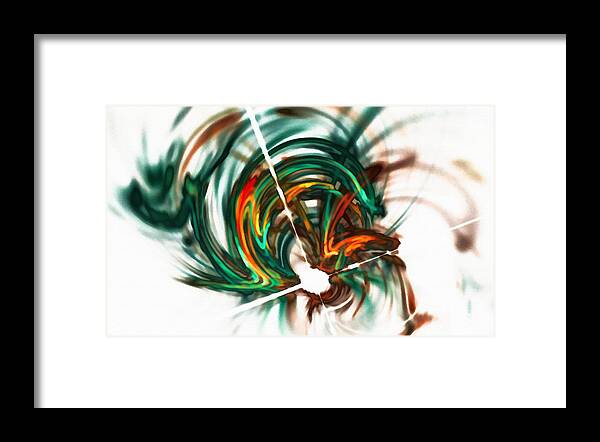 Green Framed Print featuring the digital art Deep Space Abstract Orange Green by Don Northup