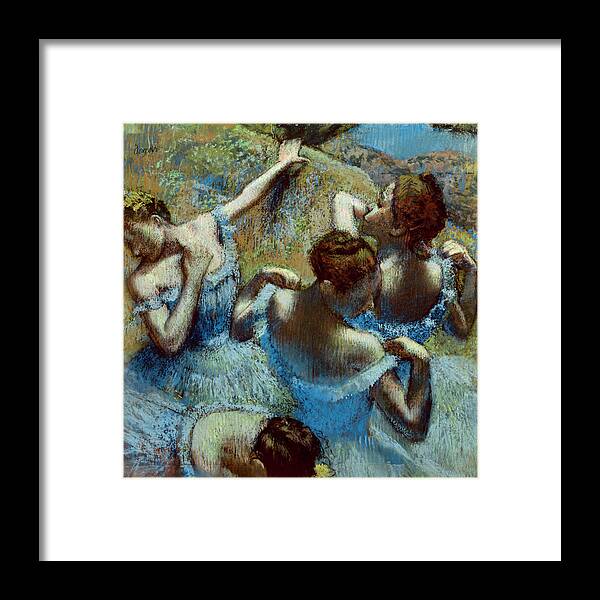 Degas-dancers In Blue Framed Print featuring the mixed media Degas-dancers In Blue by Portfolio Arts Group