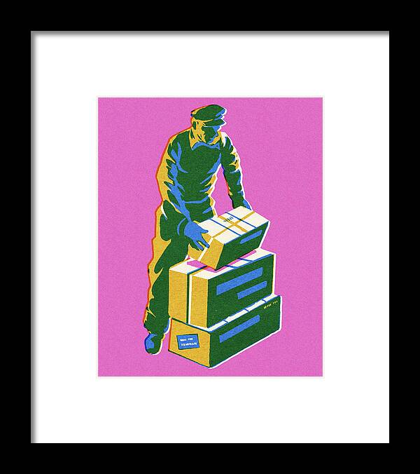 Adult Framed Print featuring the drawing Deliveryman with Boxes by CSA Images