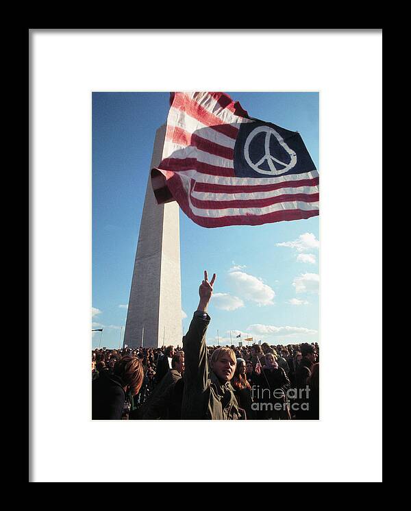 Crowd Of People Framed Print featuring the photograph Demonstration At Washington Monument by Bettmann