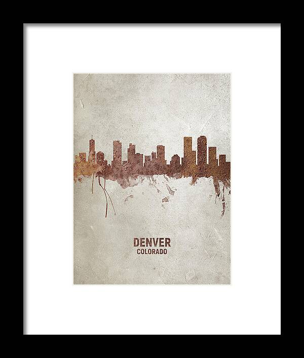 Denver Framed Print featuring the digital art Denver Colorado Rust Skyline by Michael Tompsett