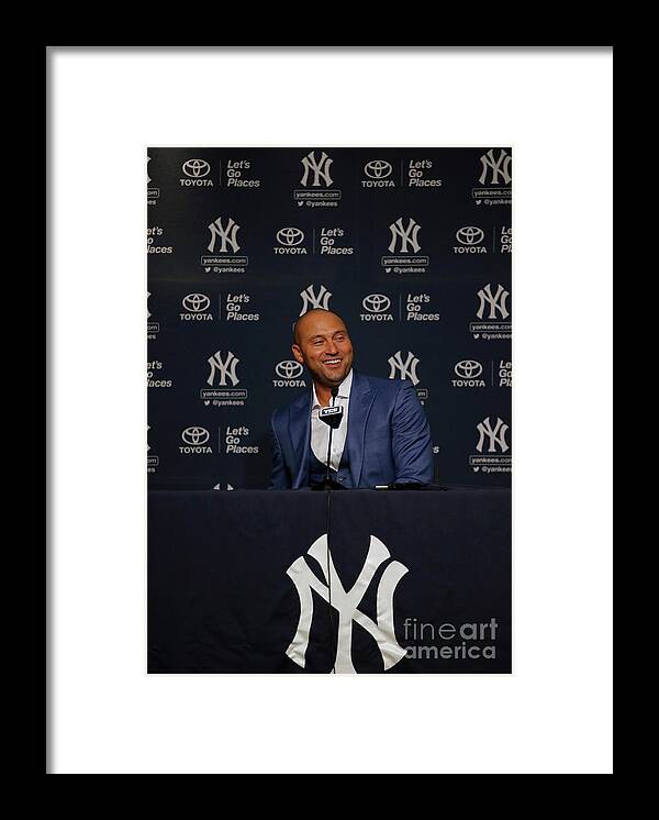 People Framed Print featuring the photograph Derek Jeter Ceremony by Rich Schultz