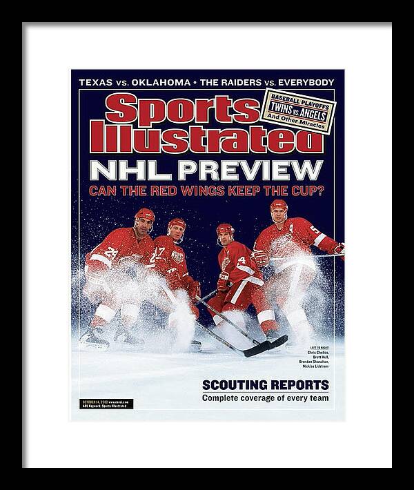 National Hockey League Framed Print featuring the photograph Detroit Red Wings Chris Chelios, Brett Hull, Brendan Sports Illustrated Cover by Sports Illustrated