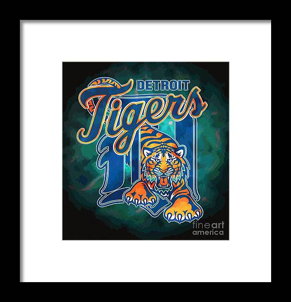 Detroit Tigers Framed Print featuring the digital art Detroit Tigers Baseball Poster, MLB Team Logo Sports Art Posters, Major League Baseball Memorabilia by Stefano Senise