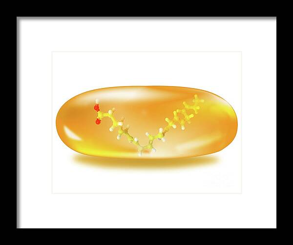 3 Dimensional Framed Print featuring the photograph Dha Omega-3 Fatty Acid Model In An Oil Pill by Ramon Andrade 3dciencia/science Photo Library