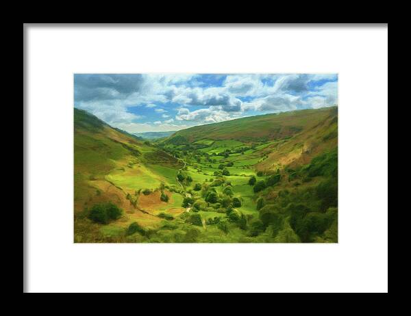 England Framed Print featuring the photograph Digital oil painting of the view down valley from top of Pistyll by Steven Heap