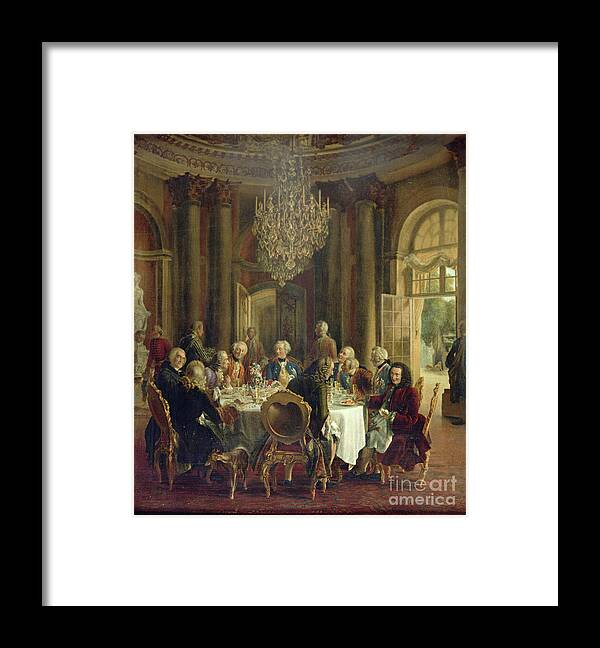 Germany Framed Print featuring the painting Dinner Table At Sanssouci, 1850 by Adolph Menzel