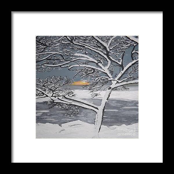Winter Landscape Framed Print featuring the painting Distant Sun Rising by Denise Morgan