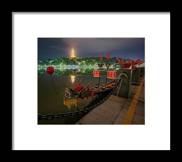 Dragon Framed Print featuring the photograph Docked Dragon Boat at Night I by William Dickman