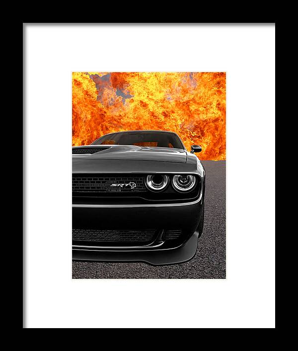 Dodge Framed Print featuring the photograph Dodge Hellcat SRT With Flames by Gill Billington