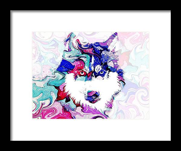 Dog Framed Print featuring the mixed media Dog 148 Husky by Lucie Dumas
