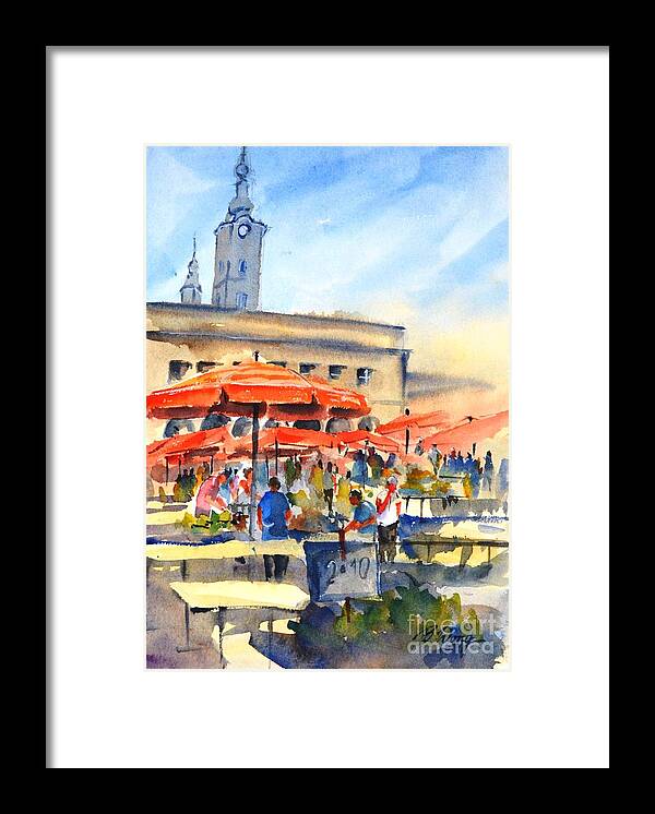 Market Framed Print featuring the painting Dolce Market, Zagreb - 2 by Betty M M Wong