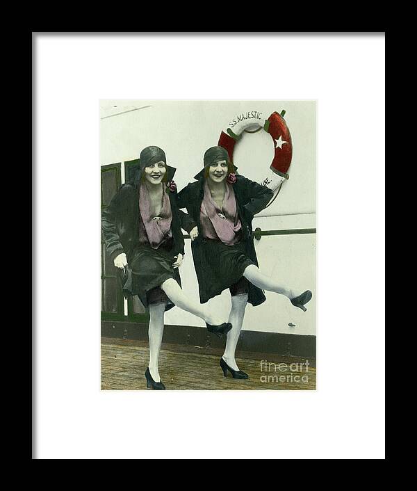 People Framed Print featuring the photograph Dolly Sisters Aboard Ship Ss Majestic by Bettmann