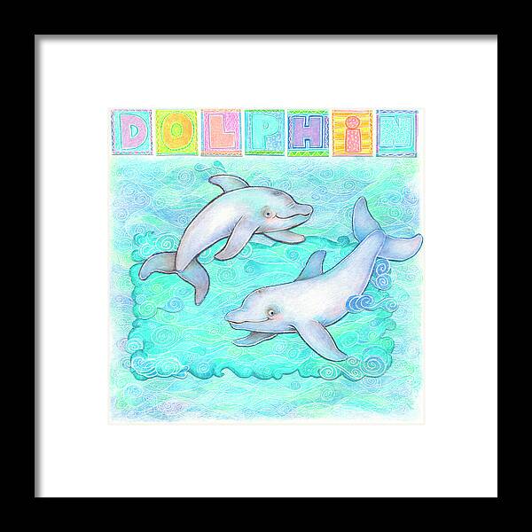 Dolphins Framed Print featuring the mixed media Dolphin by Cheryl Piperberg