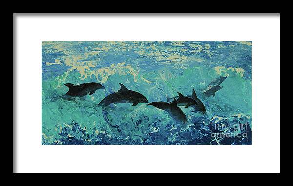 Painting Framed Print featuring the painting Dolphins Surf by Jeanette French