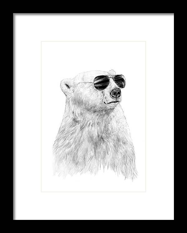 Polar Bear Framed Print featuring the drawing Don't let the sun go down by Balazs Solti