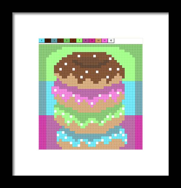 Donuts Pixel Grid Framed Print featuring the mixed media Donuts Pixel Grid by Delyth Angharad