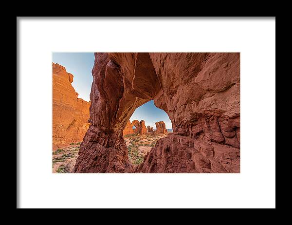 Jeff Foott Framed Print featuring the photograph Double Arch Through Cove Arch by Jeff Foott