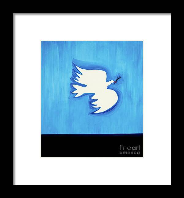 Dove With Leaf Framed Print featuring the painting Dove With Leaf by Cristina Rodriguez