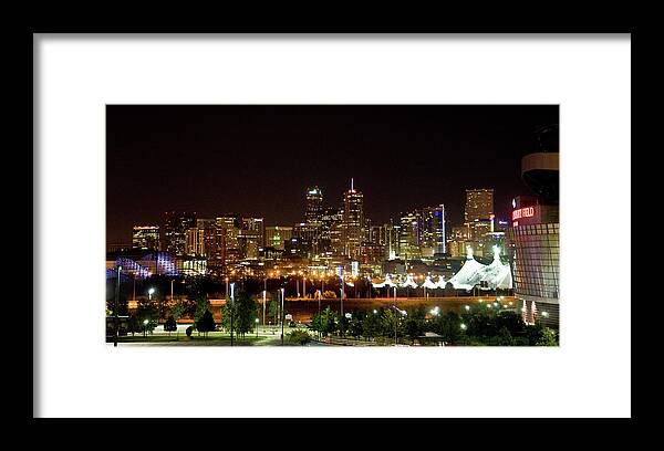 Downtown Framed Print featuring the photograph Downtown Denver at night by Chance Kafka
