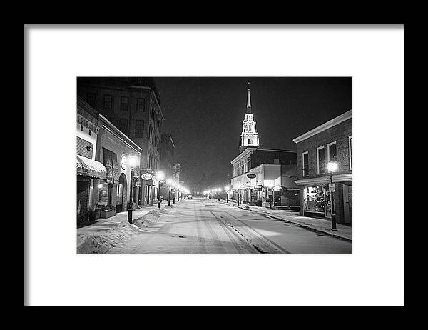 Newburyport Framed Print featuring the photograph Downtown Newburyport MA in the Winter Black and White by Toby McGuire