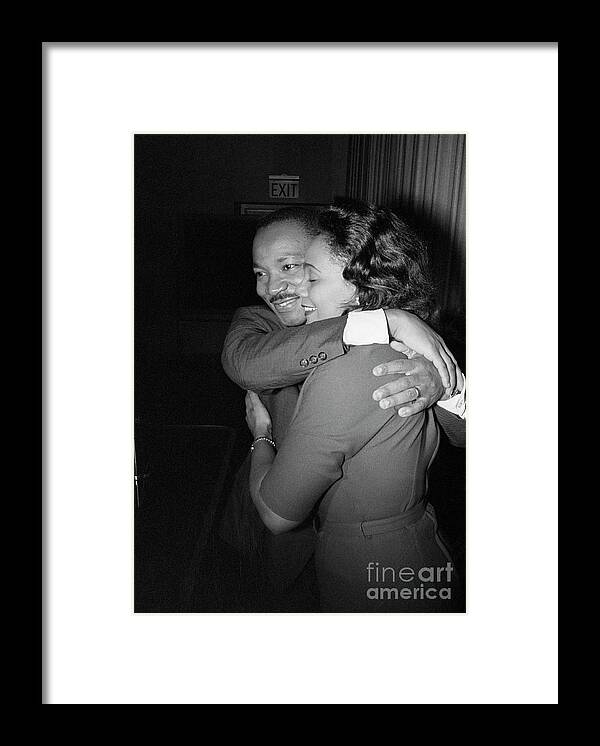 Atlanta Framed Print featuring the photograph Dr. Martin Luther King, Jr. Hugs Wife by Bettmann