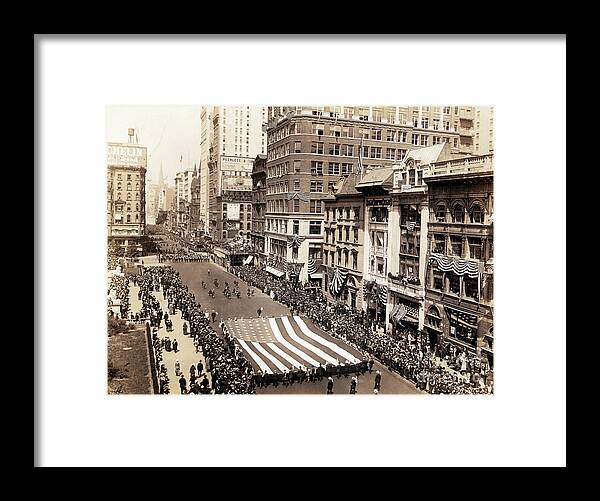 Marching Framed Print featuring the photograph Draft Parade Going Up Fifth Avenue by Bettmann