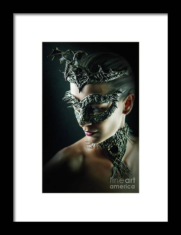 Amazing Mask Framed Print featuring the photograph Dragon Queen Vintage eye mask by Dimitar Hristov