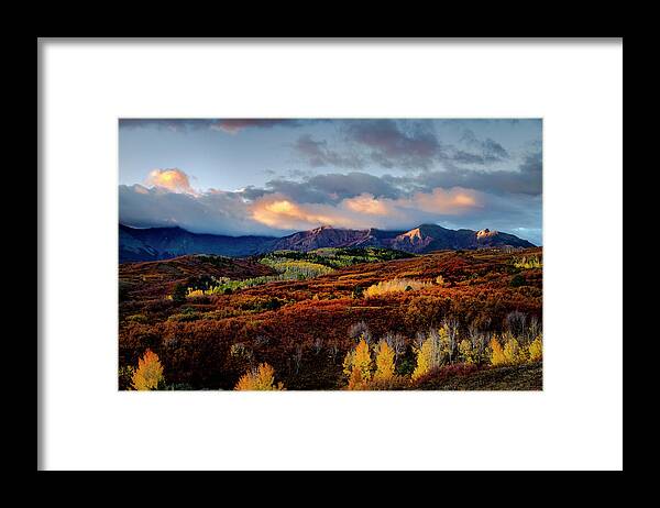 Aspen Trees Framed Print featuring the photograph Dramatic Sunrise in the San Juan Mountains of Colorado by Teri Virbickis