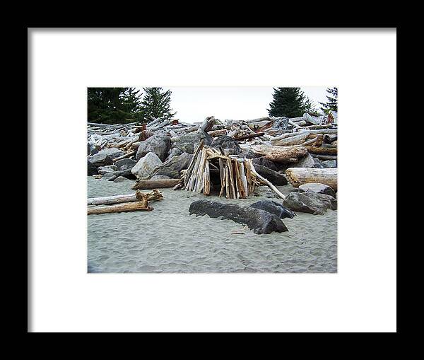 Driftwood Framed Print featuring the photograph Driftwood Lean-To by Julie Rauscher