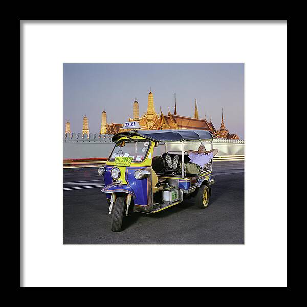 Working Framed Print featuring the photograph Driver Sleeping In Tuk Tuk by Martin Puddy