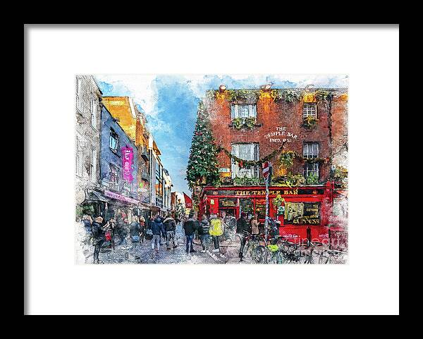 Dublin Framed Print featuring the digital art Dublin art watercolor by Justyna Jaszke JBJart