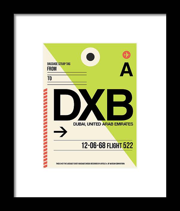 Vacation Framed Print featuring the digital art DXB Dubai Luggage Tag I by Naxart Studio