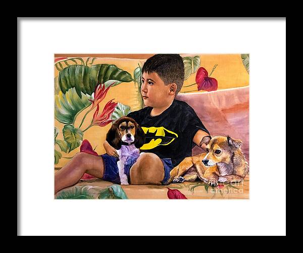 Oil Painting Framed Print featuring the painting Dylan, Ikaika and Tinker Just Cruisin by Leland Castro