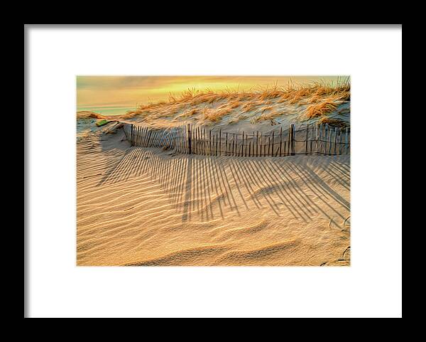 Sandy Hook Framed Print featuring the photograph Early Morning Shadows At The Sand Dune by Gary Slawsky