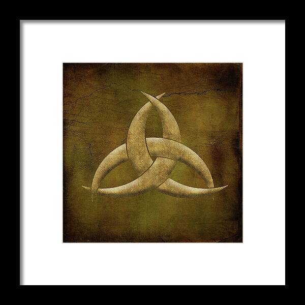 Celtic Art Framed Print featuring the digital art Earthen Triquetra Celtic Symbol by Kandy Hurley