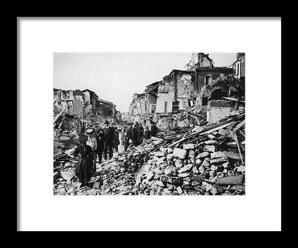 Rubble Framed Print featuring the photograph Earthquake Rubble by Hulton Archive