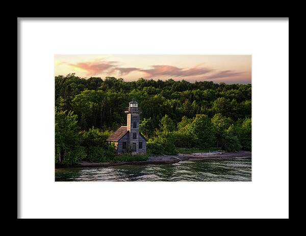 Pictured Rocks Framed Print featuring the photograph East Channel Lighthouse #1 - Grand Island MI by Peter Herman