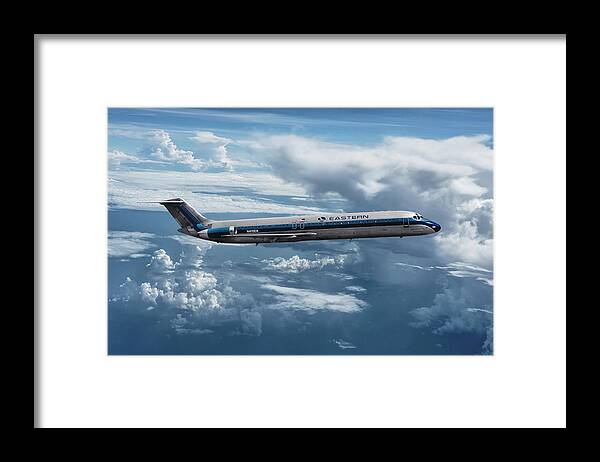 Eastern Airlines Framed Print featuring the mixed media Eastern Airlines DC-9 Among the Clouds by Erik Simonsen