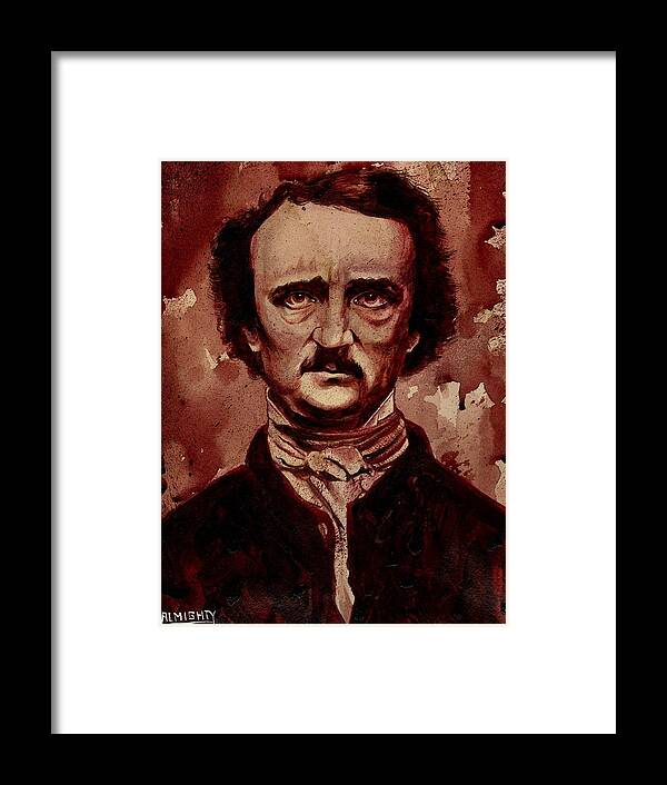 Ryanalmighty Framed Print featuring the painting EDGAR ALLAN POE dry blood by Ryan Almighty