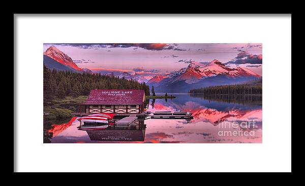 Maligne Lake Framed Print featuring the photograph Maligne Lake Sunset Magic by Adam Jewell