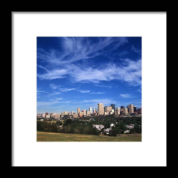 Downtown District Framed Print featuring the photograph Edmonton Downtown Core With Houses In by Design Pics