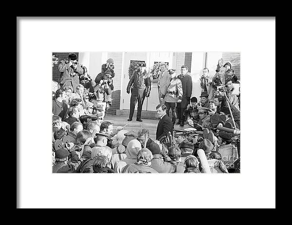 Crowd Of People Framed Print featuring the photograph Edward Kennedy Entering Courthouse Amid by Bettmann