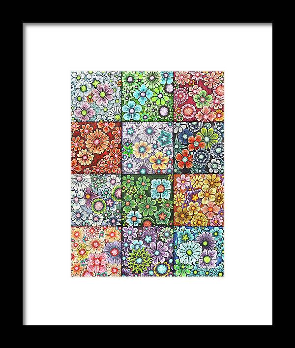 Floral Framed Print featuring the painting Efflorescent Patchwork V1 Original Colors by Amy E Fraser