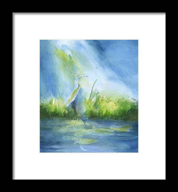 Egret In Sunlight Framed Print featuring the painting Egret In Sunlight by Frank Bright